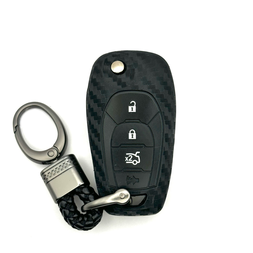 Chevrolet Silicone Flip Key Fob Cover with key chain 4 button - Black