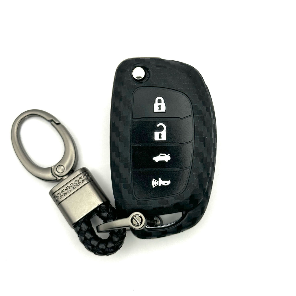 Hyundai/KIA Silicone Flip Key Fob Cover with key chain 4 button - Black