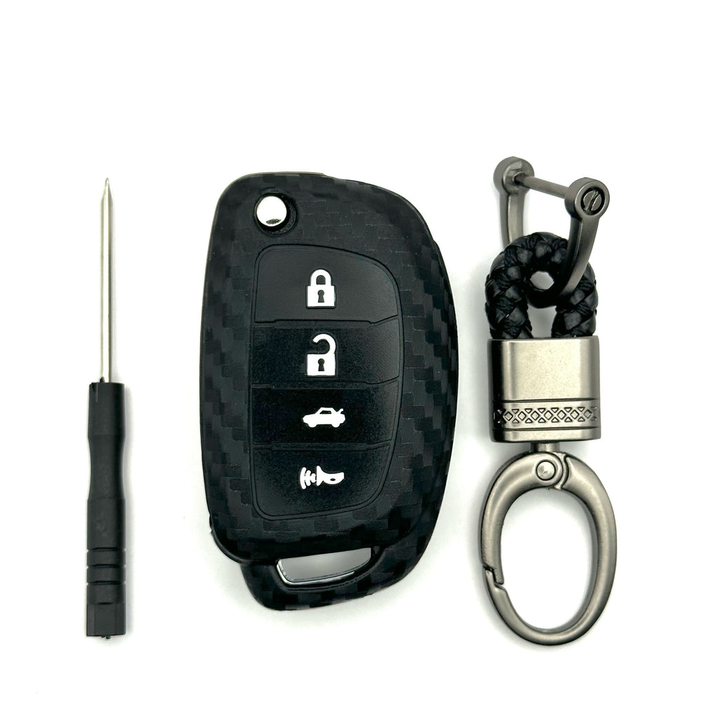 Hyundai/KIA Silicone Flip Key Fob Cover with key chain 4 button - Black