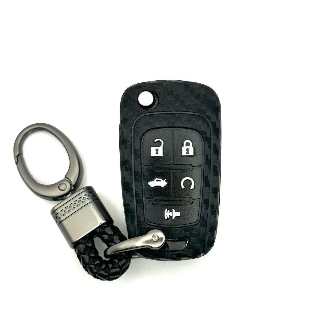 Chevrolet Silicone Flip Key Fob Cover with Key Chain 5 button - Black