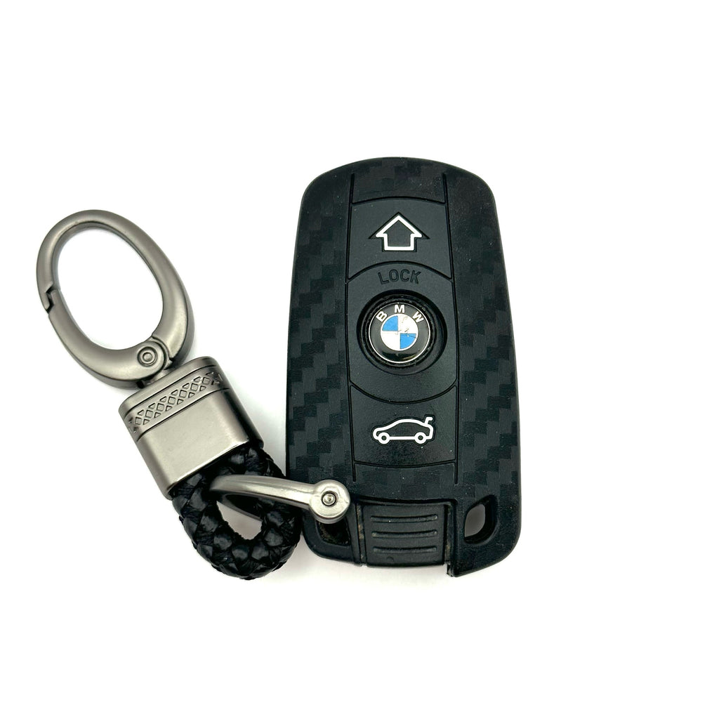 BMW Silicone Smart Key Fob Cover with key chain 3 button - Black