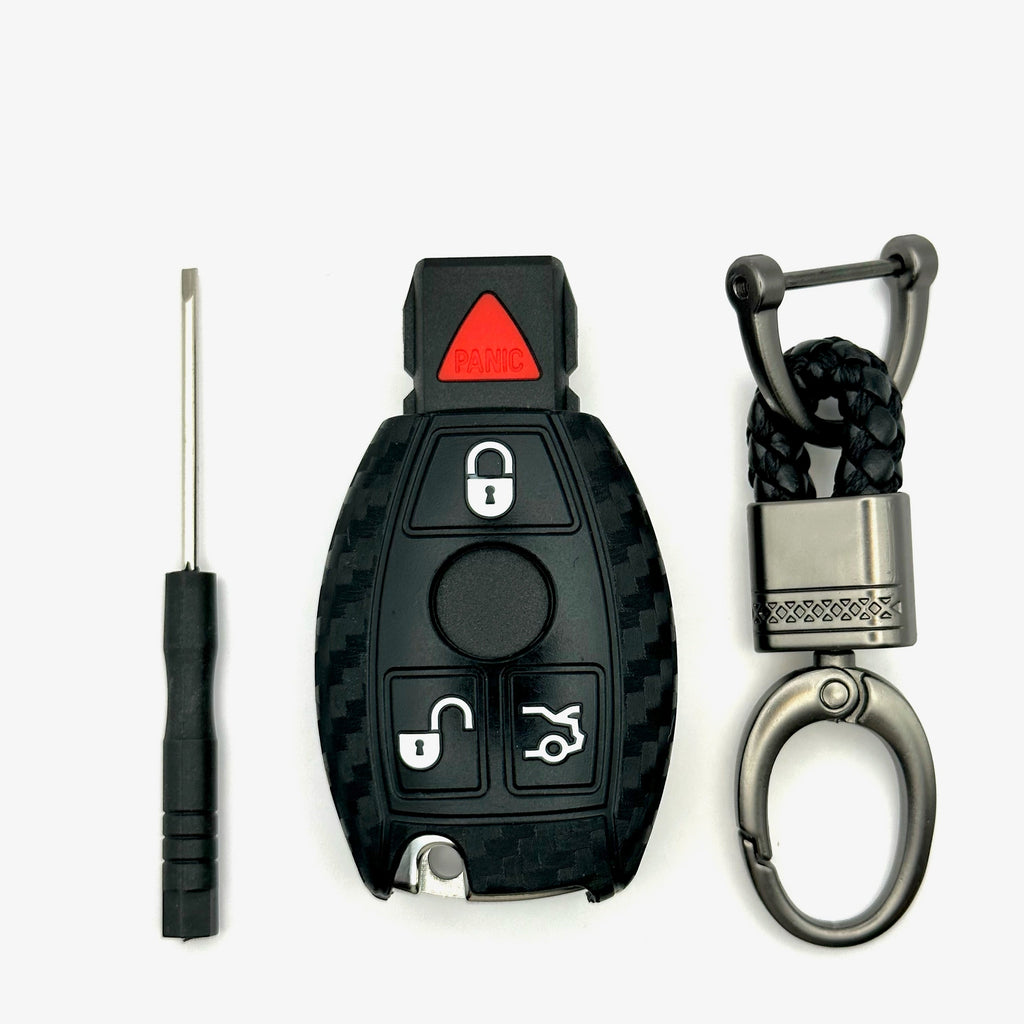 Mercedes Silicone Smart Key Fob Cover with key chain 4 button - Black