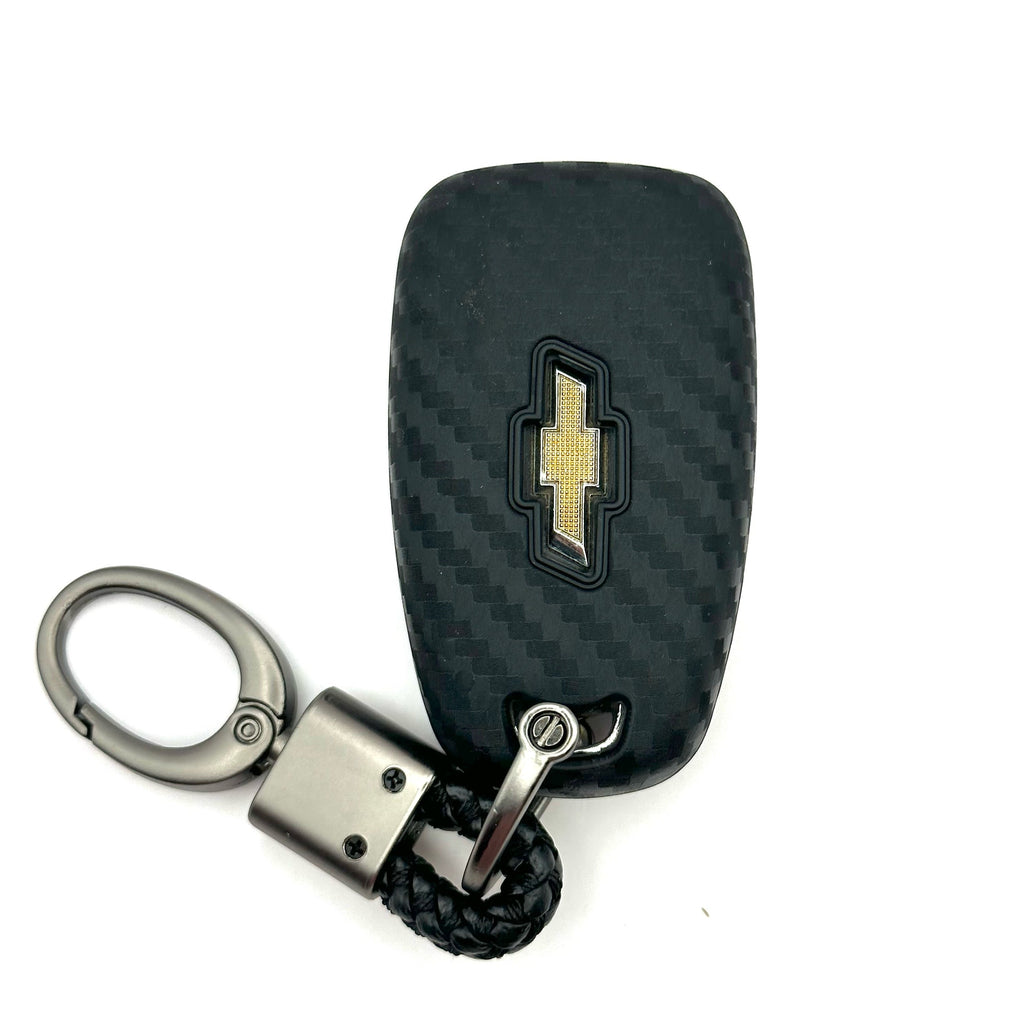 Chevrolet Silicone Smart Key Fob Cover with key chain 5 button - Black